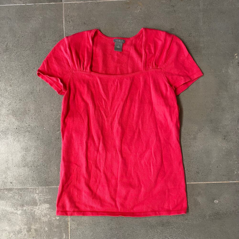 Ann Taylor S Deep Pink Square Neck Cap Sleeve Knit Top EXCELLENT CONDITION